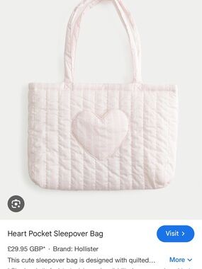 Hollister Pink Quilted Heart Stripe Tote